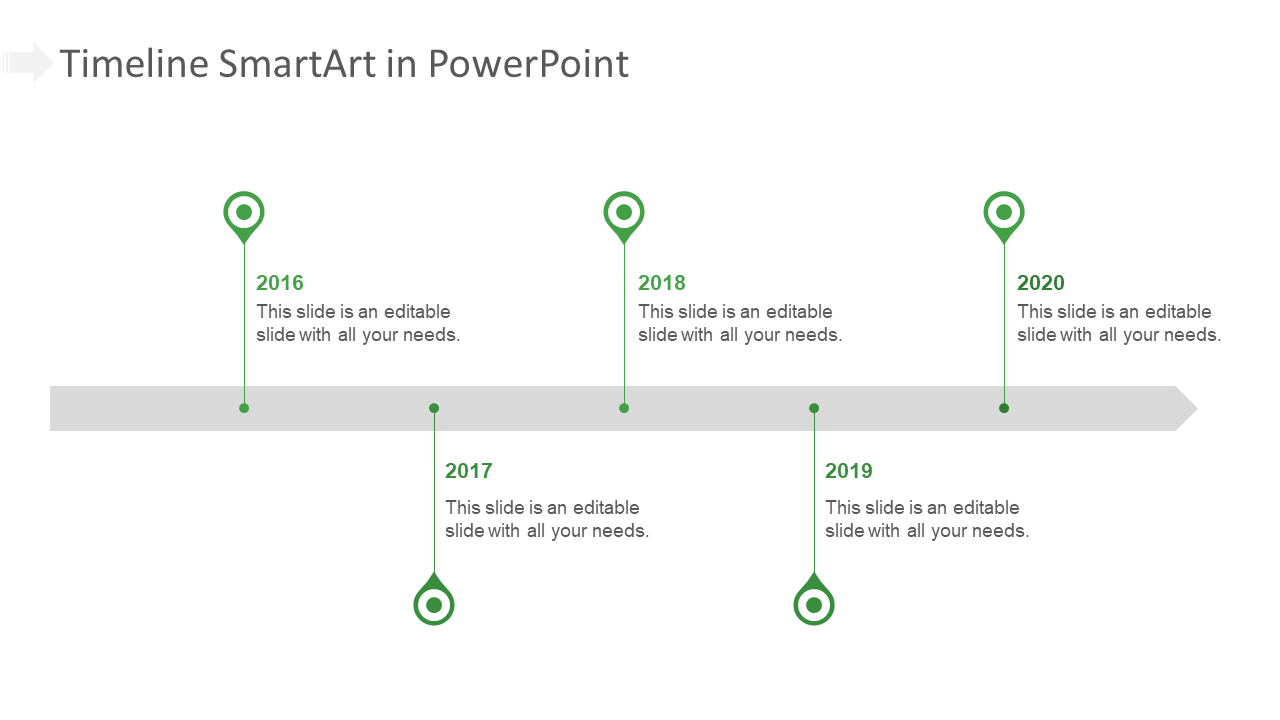 timeline smartart in powerpoint-green